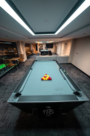 Pool table in the non-smoking area