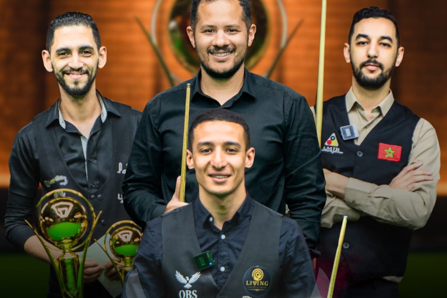 Players with the trophies of the first Black Spot Amateur Snooker Tournament at THE BLACK SPOT, April 2025