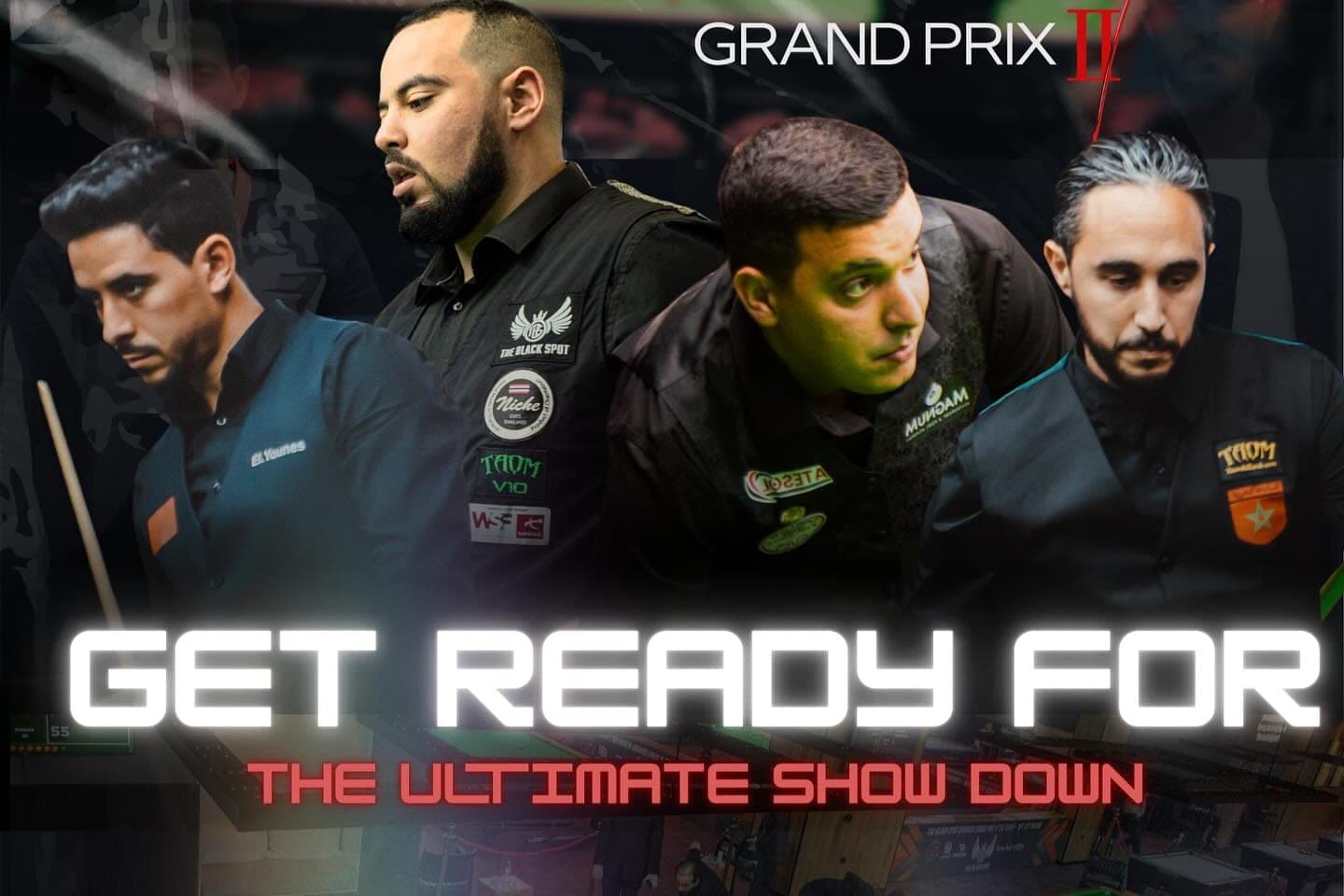 Poster of the Black Spot Snooker Grand Prix II showing four players, December 2025