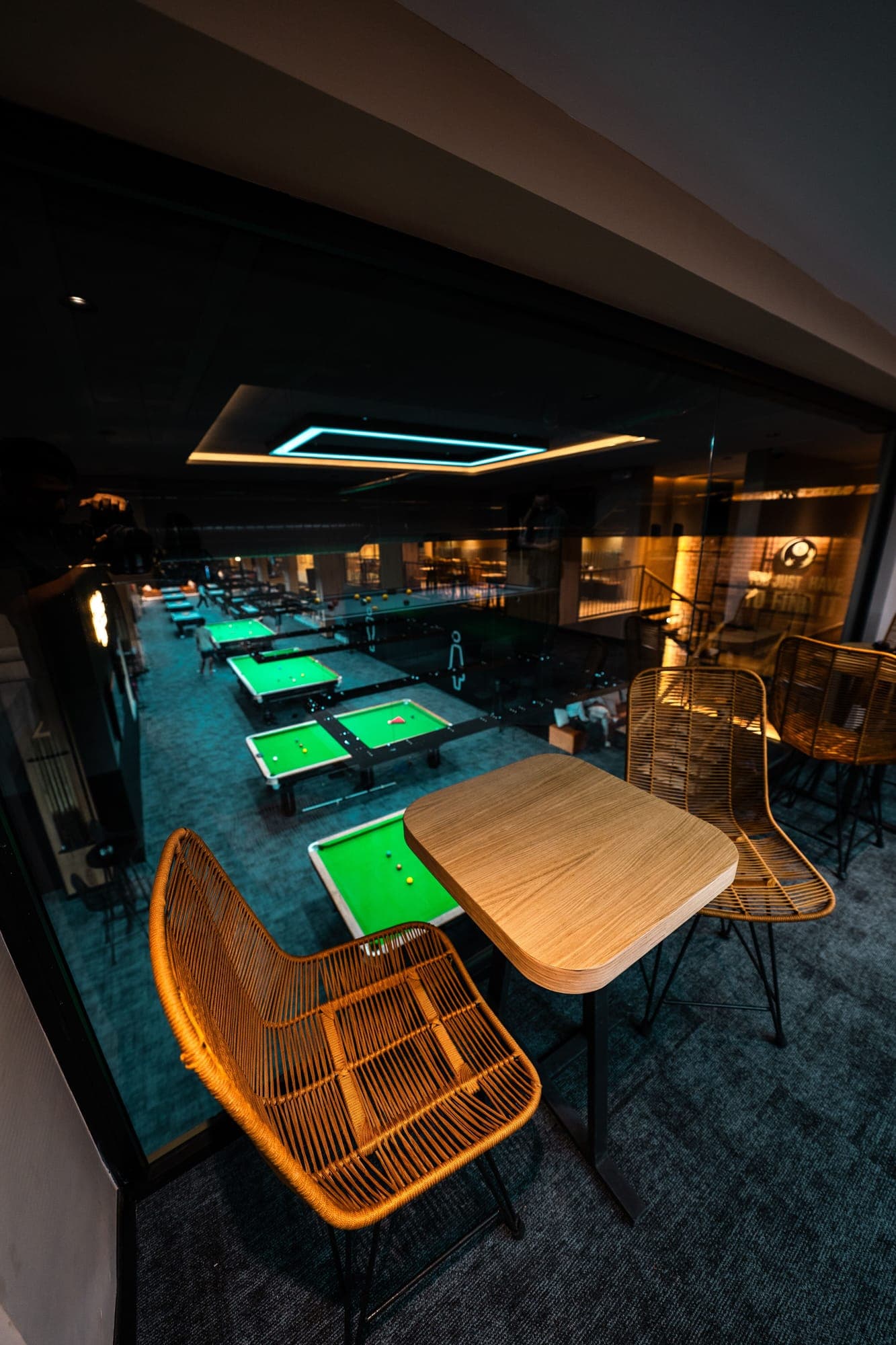 Café tables with a view over the hall