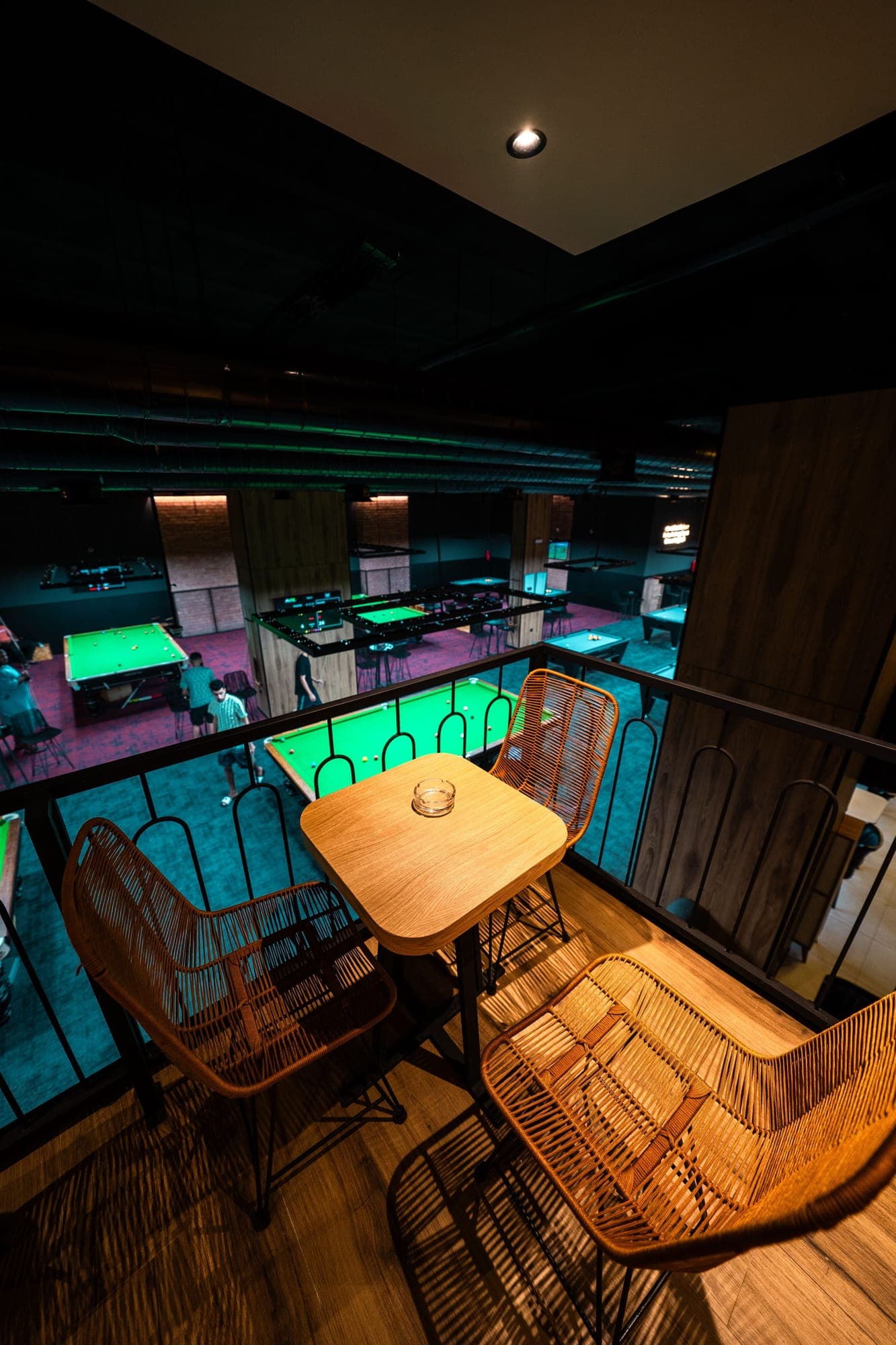 Café table overlooking the snooker tables
